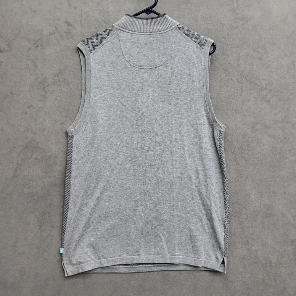 Tommy Bahama Gray Herringbone Sweater‎ Vest Mens Sz M Quarter Zip Casual Preppy